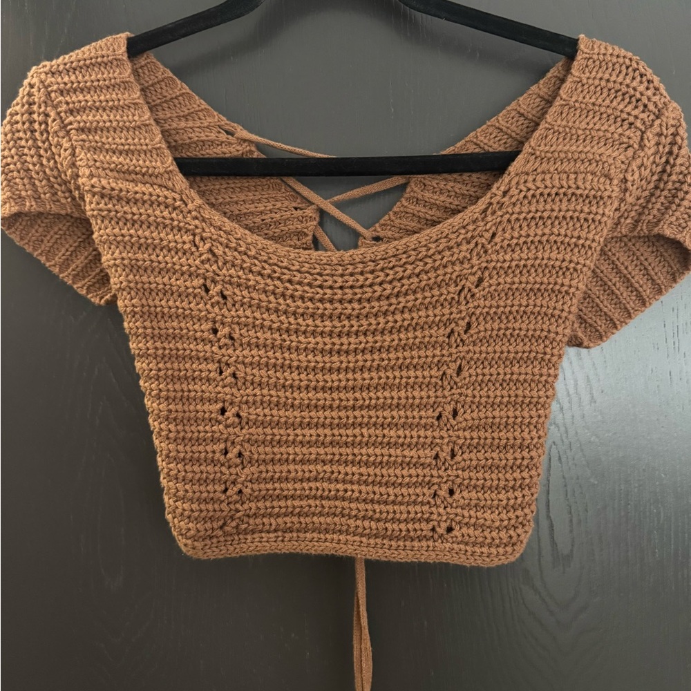 Brown Knit Cropped Top